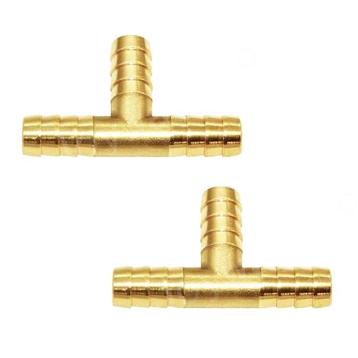 Joywayus 5/16" Brass Barb Tee Fittings T-Shaped 3 Ways Union 5/16" ID Hose Pipe Fitting with 6pcs Stainless Steel Pipe Clamp for Water/Fuel/Air (Pack of 2)