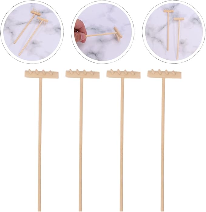 EXCEART 16 Pcs Mini Rake Zen Garden Tool Rake Desktop Zen Decor Zen Sand Rake Miniature Rake Dollhouse Rakes Tabletop Wooden Toys Zen Garden Accessory Juicy Bamboo Beech Child