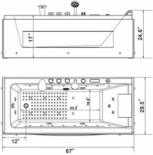 67 in Whirlpool Bathtub,Empava Jetted Tub with Heater,Hydro Massage Bathtub with 9 Water Jets+8 Air Jets,SPA Bathtub with Waterfall,Whirlpool Tub with Light,LED Control Panel
