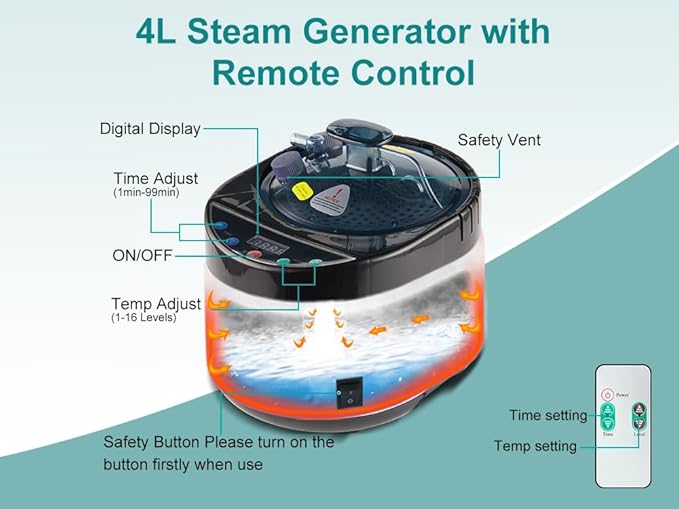 ZONEMEL Full Size Portable Steam Sauna, Personal Home Spa, 1500 Watt 4 Liter Steamer with Remote Control, Timer, Upgraded Portable Chair (Black, 63in-Height)