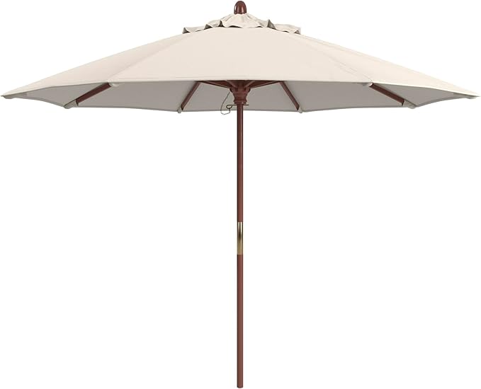 California Umbrella 9' Premium Commercial Hardwood Patio Umbrella, Manual Lift With Sunbrella Natural Fabric