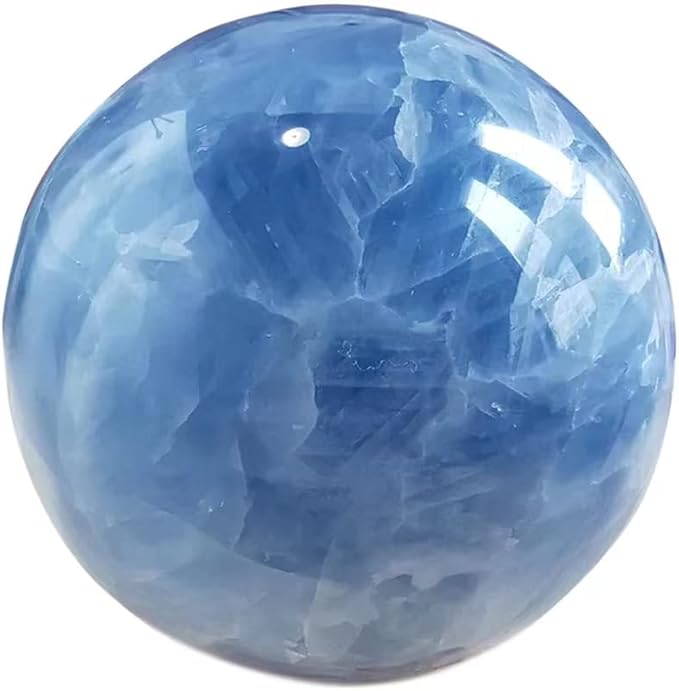 Blue Celestite Crystal Sphere Ball with Wood Stand Large Healing Crystals Sphere Sculpture Home Office Decoration Fengshui Meditation Healing 100mm 3.93'' (Blue Celestite, 3.93")