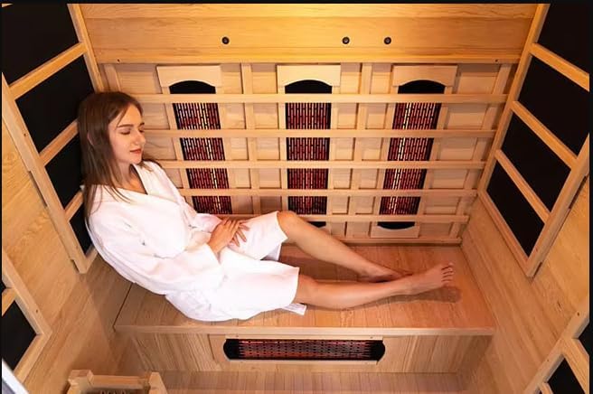 Luxury Dual-System Wood Sauna Room for 2-3 Person, Hybrid Indoor Sauna Spa,Canadian Hemlock, 4.5KW Heater, 195°F Steam+149°F Far Infrared, 10 Heating Elements, 220V, Oxygen Ionizer, 8mm Tempered-grass