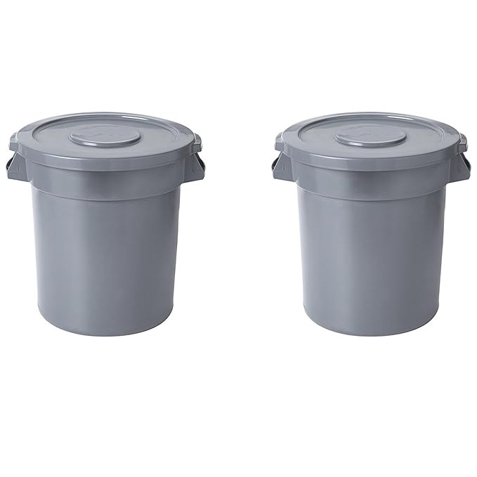 PRO&Family 20 Gallon Trash Can with Lid Round Ingredient Storage Containers Recycling Bin Kitchen Garbage Can Office Garbage Can Trash Barrel Plastic Barrel Yard Waste Bin Outdoor Trashcan (2, Gray)