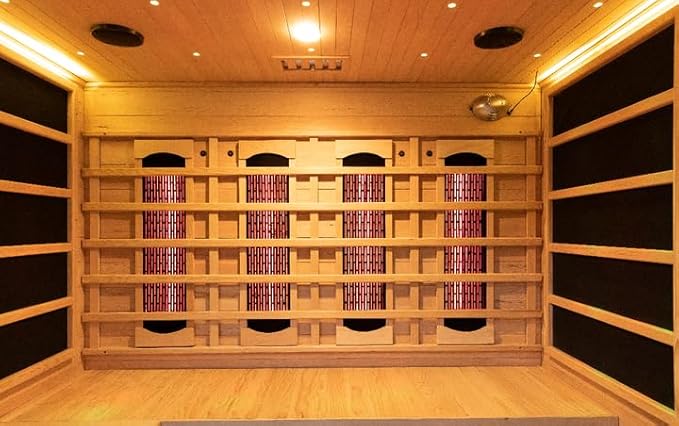Luxury Dual-System Wood Sauna Room for 4-6 Person, Hybrid Indoor Sauna Spa,Canadian Hemlock, 6KW Heater, 195°F Steam+149°F Far Infrared, 12 Heating Elements, 220V, Oxygen Ionizer, 8mm Tempered-Grass