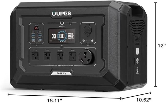 OUPES Mega 2 Portable Power Station 2500W (5400W Peak), 2048Wh LiFePO4 Battery Generator with 2100W Solar Charging & 1600W AC Charging for Home Backup, Power Outages, RVs, Off-grid Power