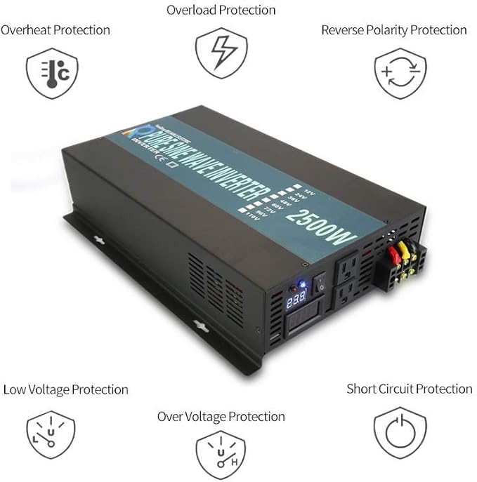 WZRELB 2500W 48V 120V Pure Sine Wave Power Inverter with 2 AC Outlets,Car Inverter