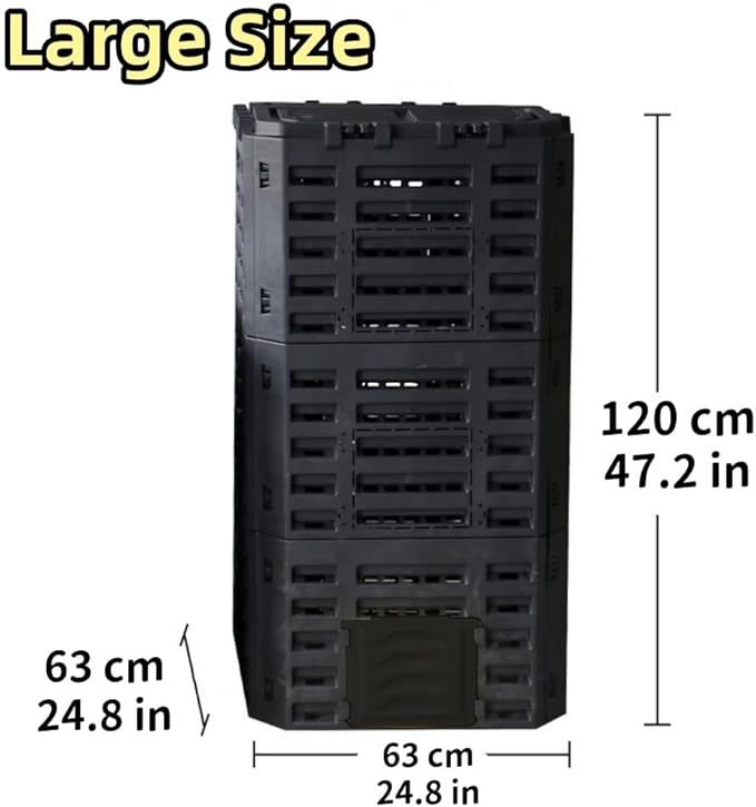 Large Fertilizer Fermentation Box, Plastic Compost Bin, Lightweight Outdoor Composting Box Suitable for Garden, Courtyard and Kitchen(Black,Large)