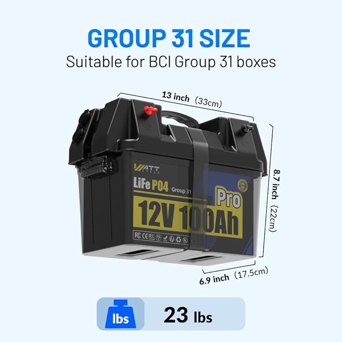 Wattcycle 12V 100Ah LiFePO4 Lithium Battery, BCI Group 31,Deep Cycle Up to 15000 Cycles, 100A BMS, Low Temperature Protection, 10 Years Lifespan, Perfect for RV/Home Energy Storage 3 Packs