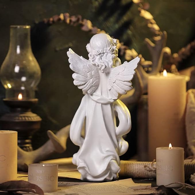 YUEOECOR Praying Angel Figurine, Waterproof Angel Wings Statue, Garden Memorial Angel, Resin Praying Angel Figurine for Home Decor or Garden