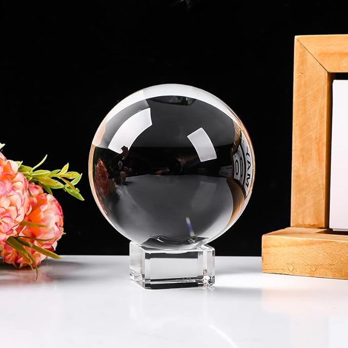 Modaier Clear Crystal Ball 100mm/3.9 inch Fortune Teller Accessories,Halloween Decor,Magic,Feng Shui,Witchcraft,Scrying,Decorative Ball,Lensball Photography,Quartz Crystal Sphere Prop Glass Orb