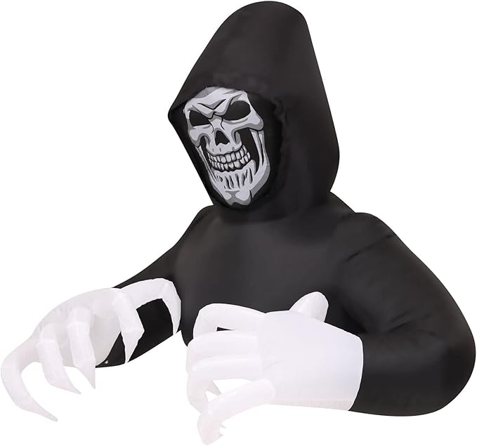 Haunted Hill Farm 5-ft. Reaper Blow Up Decoration with Lights, Halloween Outdoor Decorations for Patio and Yard, Giant Spooky Holiday Inflatable Decor