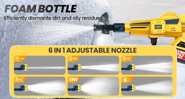 Cordless Pressure Washer Portable with 2 x 4000mAh Batteries,Jet Hawk - Max 652 PSI with 6 in 1 Spray Nozzles, 5m Hose, Soap Dispenser Bottle for Patio Cleaning and Car Washing