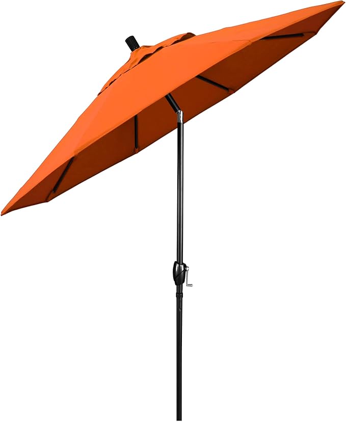 California Umbrella 9' Round Aluminum Market Umbrella, Crank Lift, Push Button Tilt, Black Pole, Sunbrella Tuscan