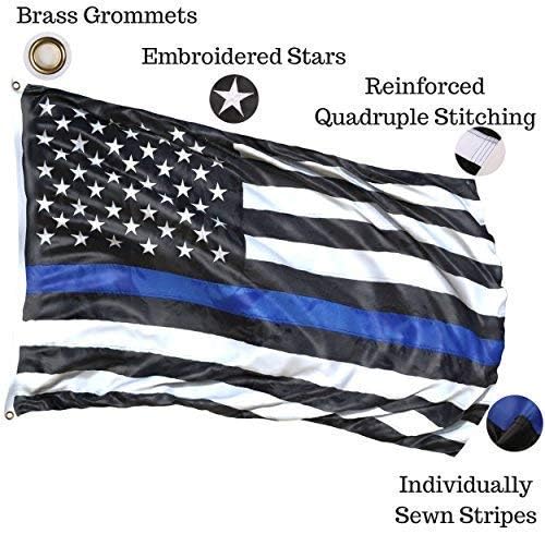 Thin Blue Line Flag: 3x5 ft with Embroidered Stars - Sewn Stripes - Brass Grommets - UV Protection - Black White and Blue American Police Flag Honoring Law Enforcement Officers