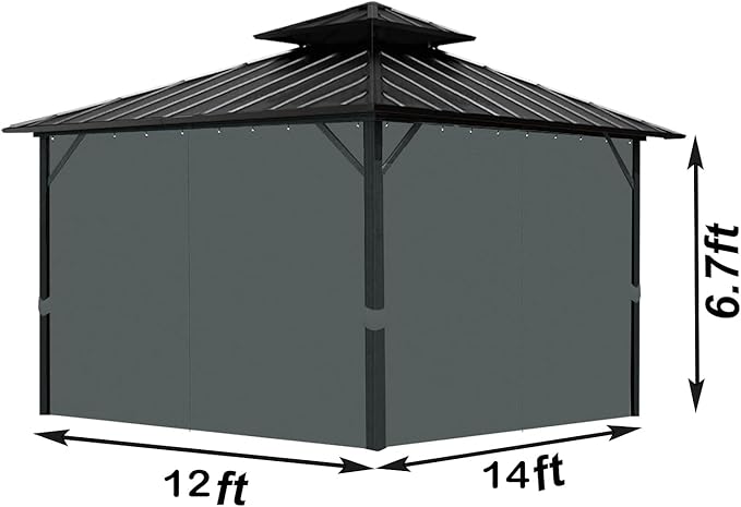 Gazebo Universal Replacement Privacy Curtain, 12'X14' Gazebo Curtains Outdoor Waterproof, 4-Panels Sidewall with Zipper for Patio, Garden and Backyard (Only Curtains, 12'X14', Gray)