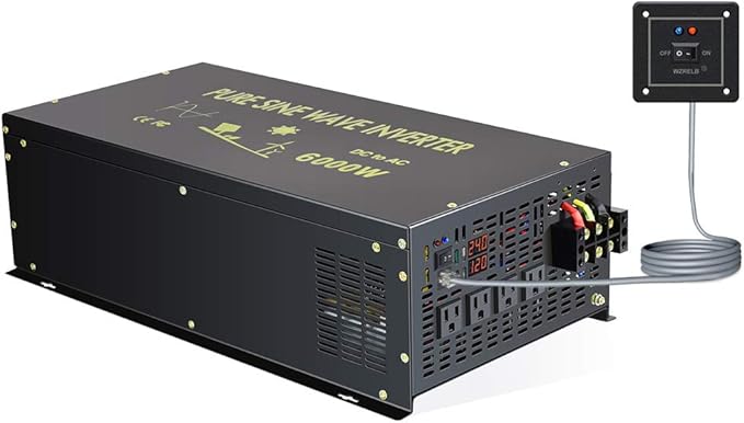 WZRELB 6000W 12V 120V Pure Sine Wave Power Inverter 4 AC Outlets Wired Remote Control,RV, Camping
