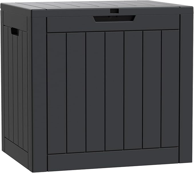 Modern-Depo 45 Gallon Waterproof Storage Deck Box Patio Furniture Organization Container with Lockable Lid, PP Outdoor Side Table for Garden, Yard, Poolside, Black