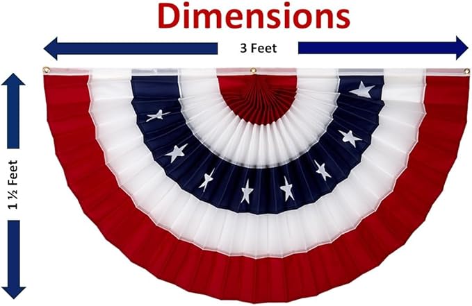 American Pleated Fan Flag Bunting. 100% Made in USA by Old Glory Bunting. 1.5 x 3 ft Stars & Sewn Stripes USA Indoor/Outdoor Cotton Bunting Banner. Perfect for July 4th and America 250 events.