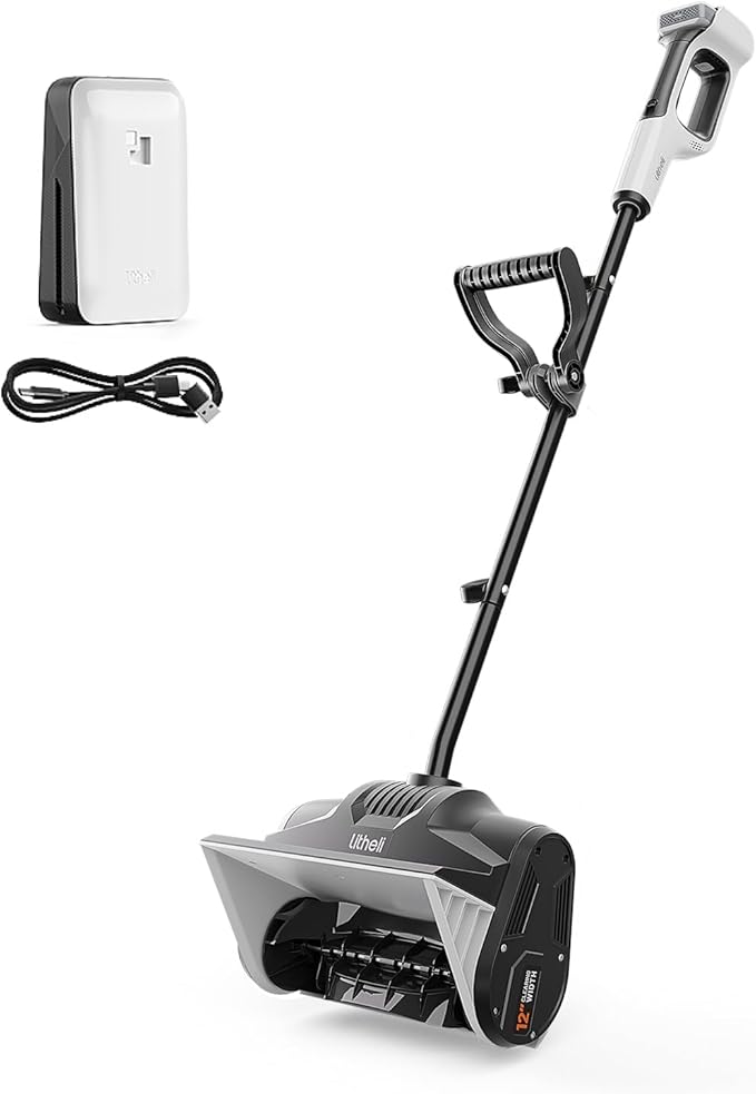 Litheli 20V Cordless Snow Shovel, 12'' Brushless Electric Snow Blower with 4Ah Batteries Included, Lightweight Battery-Powered Snow Thrower for Driveway & Sidewalk