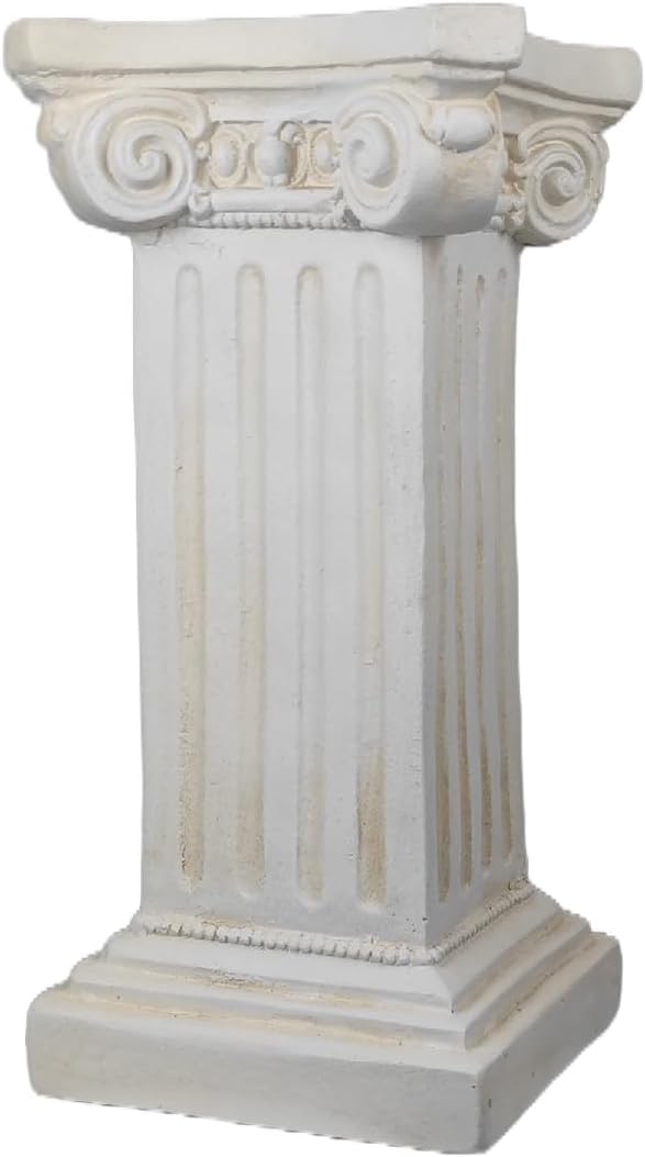 Elegant Classical Greek Roman Ionic Order Vintage Weathered Column Pedestal Decorative Display Stand for Statues Plants, or Vases Perfect for Home Decor and Event Settings, White