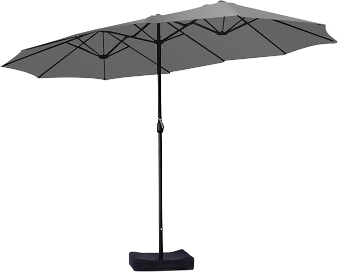 15ft Large Patio Umbrellas with Base Included, Outdoor Double-Sided Rectangle Market Umbrella with Stand, Outside Umbrellas for Poolside Lawn Backyard