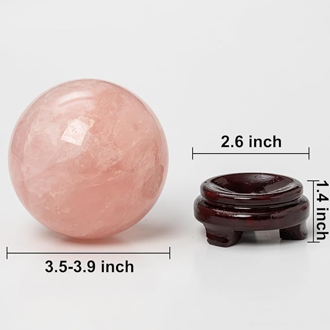 Large Rose Quartz Crystal Sphere Natural Pink Healing Crystal Ball with Stand Meditation Decorative Balls Home Decor 90-100mm/3.5-3.9"
