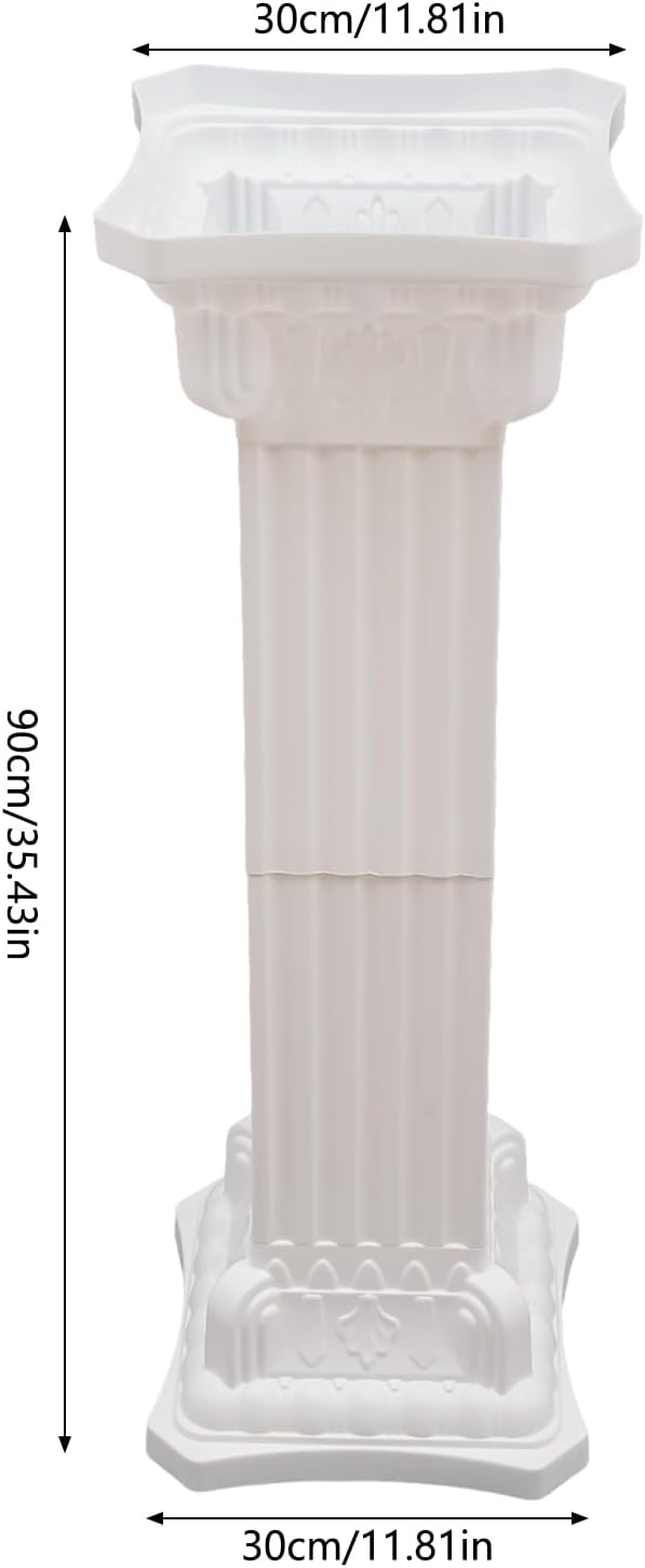 Roman Column Pedestal, Plastic White Columns for Weddings Indoor/Outdoor Roman Pillar Stand for Table Sculptures, Vase, Garden Decor (4PCS, 11.8 x 35.4 Ihch Square)
