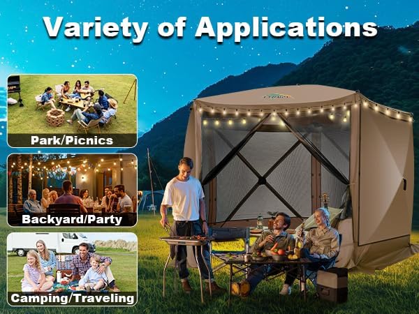 COBIZI 10x10 Pop up Gazebo Screen House Tent for Camping, Pop-up Camping Canopy with Sidewalls, Portable Outdoor Quick-Set Hub Tent with Carrying Bag&Ground Stakes, Khaki(Upgraded 2.0)