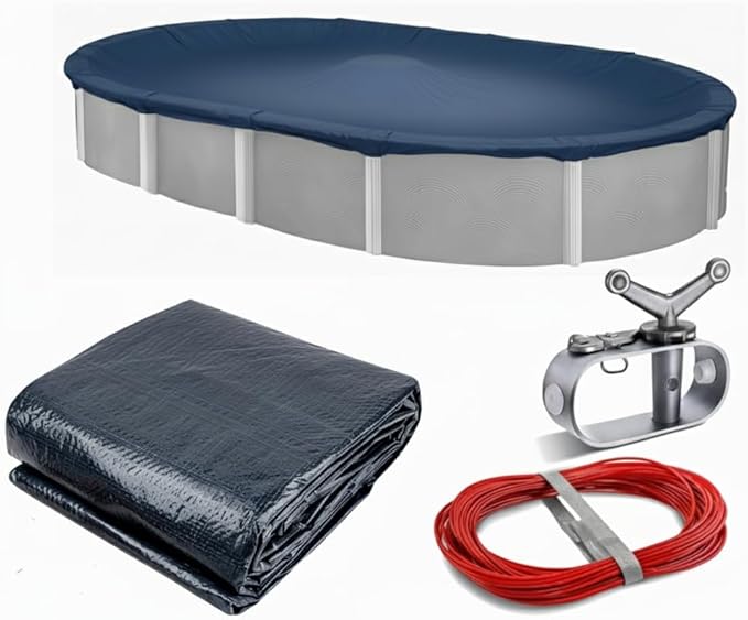 Aboveground Pool Winter Cover, Fits 12’ x 18’ Oval, Solid Blue – Includes Winch and Cable for Easy Installation – Superior Strength & Durability, Treated for UV Protection, WC1218OV