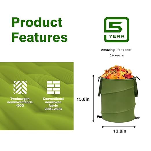 Collapsible Pop Up Trash Can, Outdoor Recycling Bin 13.8x15.8 in, 600D Oxford Cloth Yard Waste Bags, Camping Trash Can With Clip and Zip Lid (1Pcs-Green 10 Gallons)