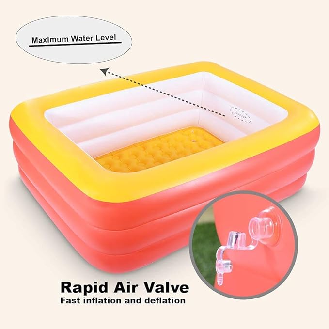 Inflatable Pools for Kids and Adults, 82" X 57" X 25" Kiddie Pools with Inflatable Soft Floor, Durable Family Swimming Pool for Backyard, Garden or Indoor (Orange)