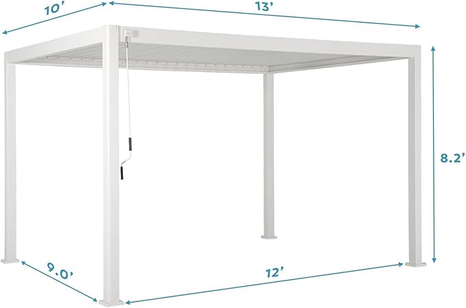 Mirador 111S Round Louvered Pergola Gazebo, 10Ft x 13Ft, Full Aluminum Frame, Adjustable Roof, Outdoor, Durable, White