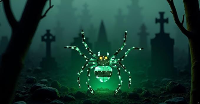 【1 Piece】 4.6Ft Giant Spider Halloween Decorations Outdoor 55" Light Up Spider with 90 LED Lights for Front Yard, Porch, Garden, Lawn, Halloween Party (Green)