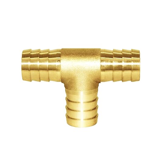 Joywayus 1/2" Brass Barb Tee Fittings T-Shaped 3 Ways Union 1/2" Hose Barb Pipe Fitting with 6pcs Stainless Steel Pipe Clamp for Water/Fuel/Air (Pack of 2)
