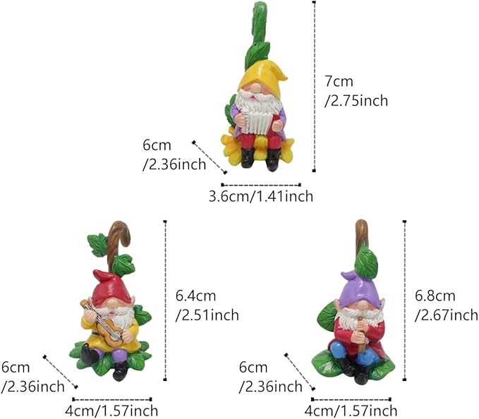 3 PCS Gnome Playing Music, Climbing Gnomes Tree Faces Decor Outdoor for Yard, Gnomes Statue, Outdoor Fairy Garden Resin Crafts, Flower Pot Landscape Dwarf, Micro Landscape Pendant Ornaments