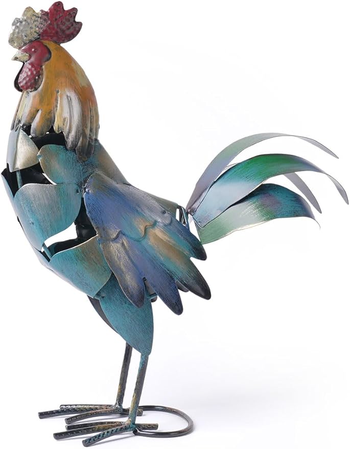 HAUCOZE Rooster Decor Statue Chicken Figurine Sculpture Animal Arts Metal 15.5 inch