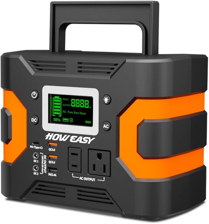 HOWEASY Portable Power Station 300W(600W Peak), 236Wh Solar Generator with Pure Sine Wave 110V AC Output, Backup Lithium Battery with LED Light for Outdoor Camping Travel Home Blackout