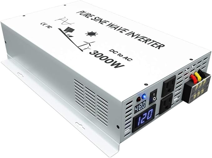 3000W Pure Sine Wave Power Inverter DC 48V to 110V 120V AC Car Inverter with Dual Outlets +Hardwire Terminal +Digital LED Display Solar Converter