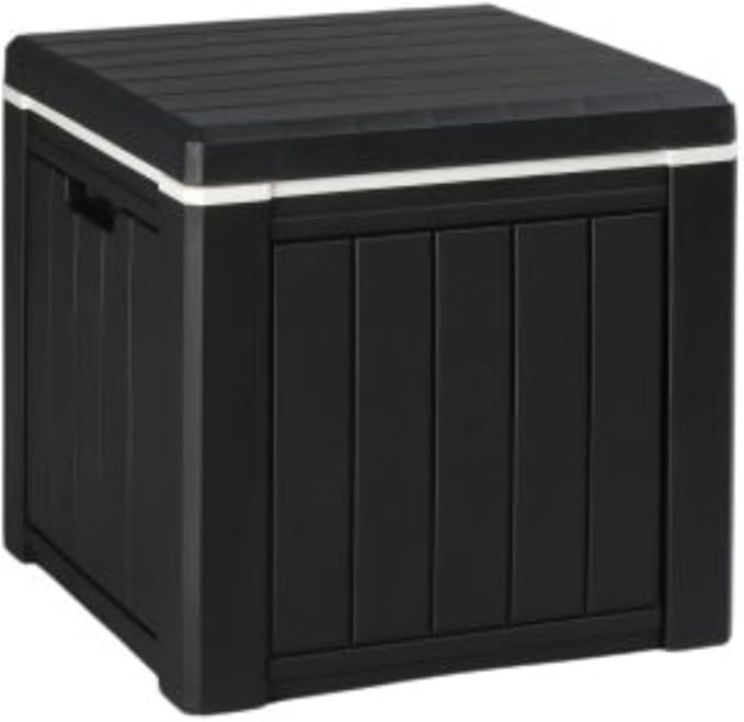 VINGLI 10 Gallon Outdoor Deck Box, Outdoor Patio Deck Box with Built-in Handles, All-Weather Square Storage Container for Garden, Poolside & Balcony (Black)