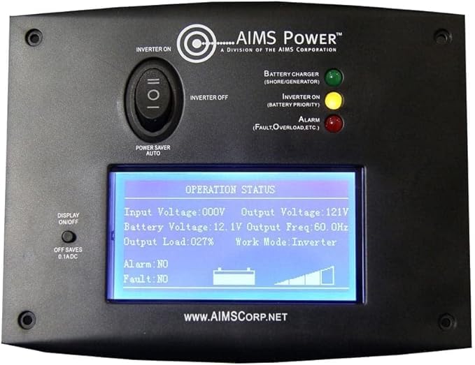 AIMS Power 2000 Watt / 6000 Watt Peak Pure Sine Inverter Charger 12 Volt DC to 120 Volt AC ETL listed with LCD Remote
