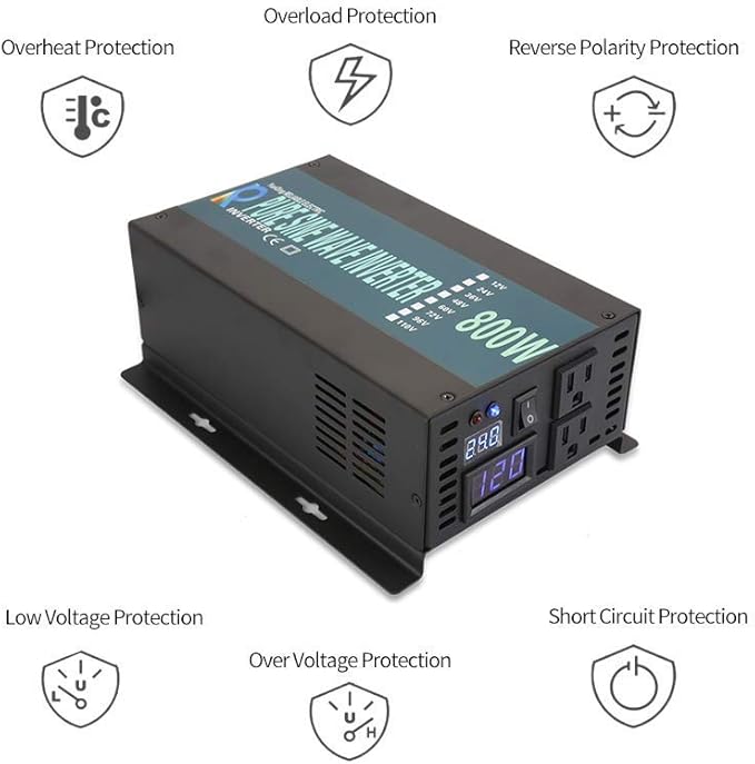 WZRELB 800W 12V 120V Pure Sine Wave Power Inverter DC to AC System Car Inverter