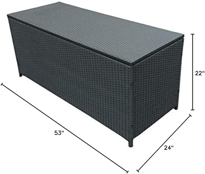Oakland Living Charcoal Black Indoor and Outdoor Balcony Patio Deck Porch Pool 113 Gallon Wicker Storage Box Trunk Bin with Metal Frame