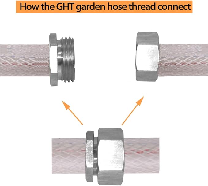 Stainless 5/8" Hose Barb x 3/4" Male GHT Garden Water Hose Connector Repair Fitting for Boat Lawn Power Wash Irrigation