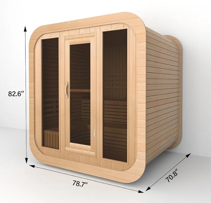 Outdoor Wood Sauna, Canadian Cedar Sauna 6 Person, 6 KW ETL Harvia Heater, with Front Large Glass Windows, Square with Wooden Bucket,Spoon(0-195 °F)
