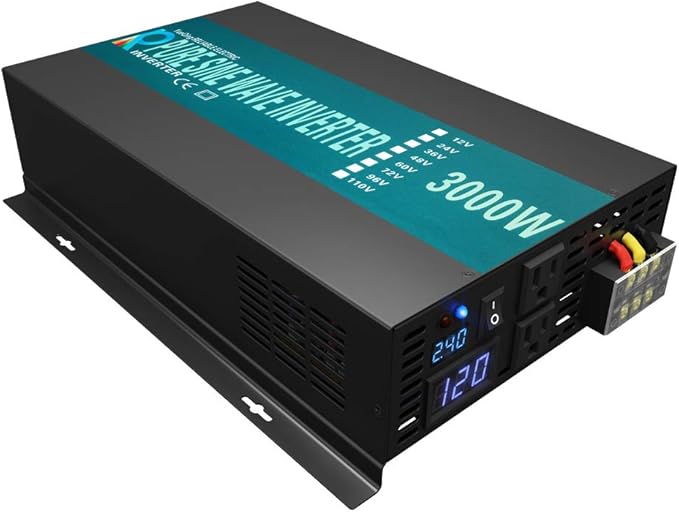 WZRELB Reliable 3000W Solar Power Inverter Off Grid 24V DC Voltage Converter LED Display Pure Sine Wave Dual 120V AC Outlets