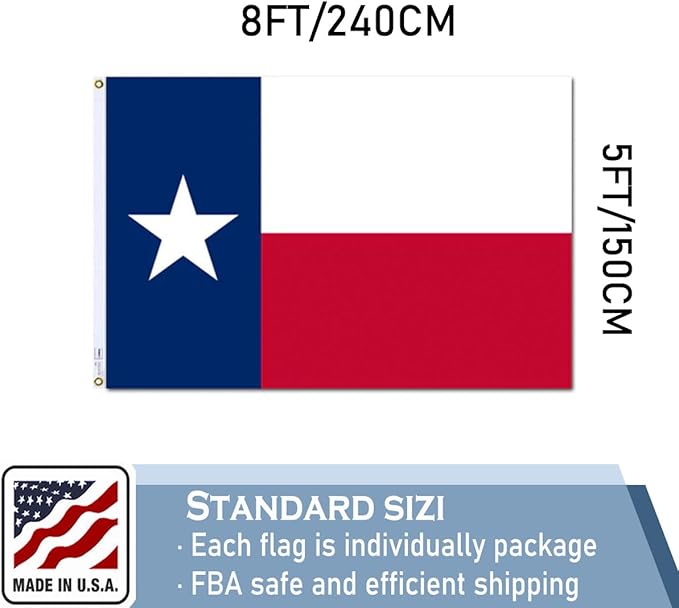 Texas State Flag 5x8 FT Made in The USA- Heavy Duty Vibrant Colours Double Sided Texas TX Flag with 3 Brass Grommets for Home/Company/Indoor Outdoor Decoration