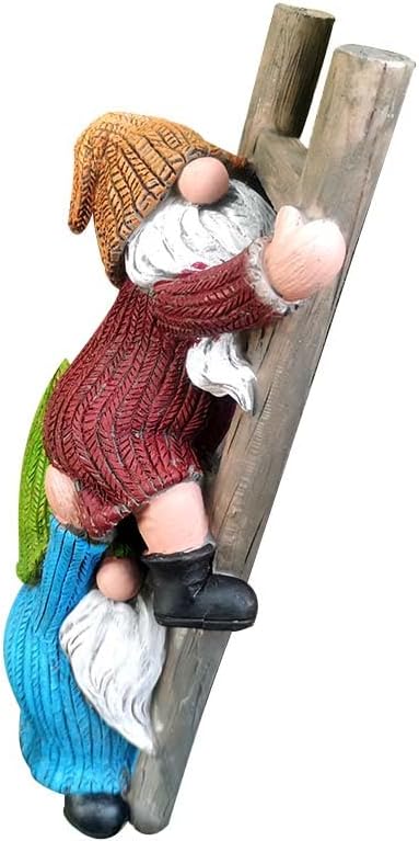 Garden Gnome Statue, Funny Climbing Ladder Gnomes Figurine Resin Sculpture Outdoor Decor for Patio Yard Lawn Porch Ornaments Gift
