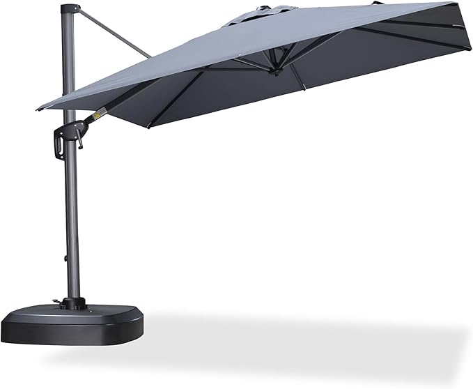 PURPLE LEAF 8' X 8' Patio Umbrella with Wheeled Base for Pool 7' High Offset Outdoor Cantilever Umbrella Swimming Pool Umbrella with 360°Rotation for Poolside Light Grey