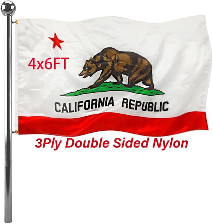 Jayus Double Sided California Ca State Flags 4x6 FT Outdoor - 320D Heavy Duty Nylon Republic of Californian Cali Bear Flag Banner with 2 Grommets